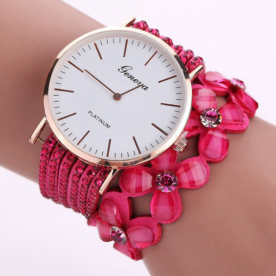 Fashion Geneva Flowers Watches Women Dress Elegant Quartz Bracelet