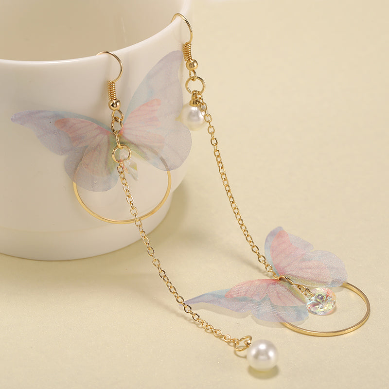 Hot Trendy Fairy Yarn Asymmetric Butterfly Long Earrings