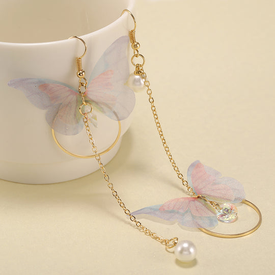 Hot Trendy Fairy Yarn Asymmetric Butterfly Long Earrings