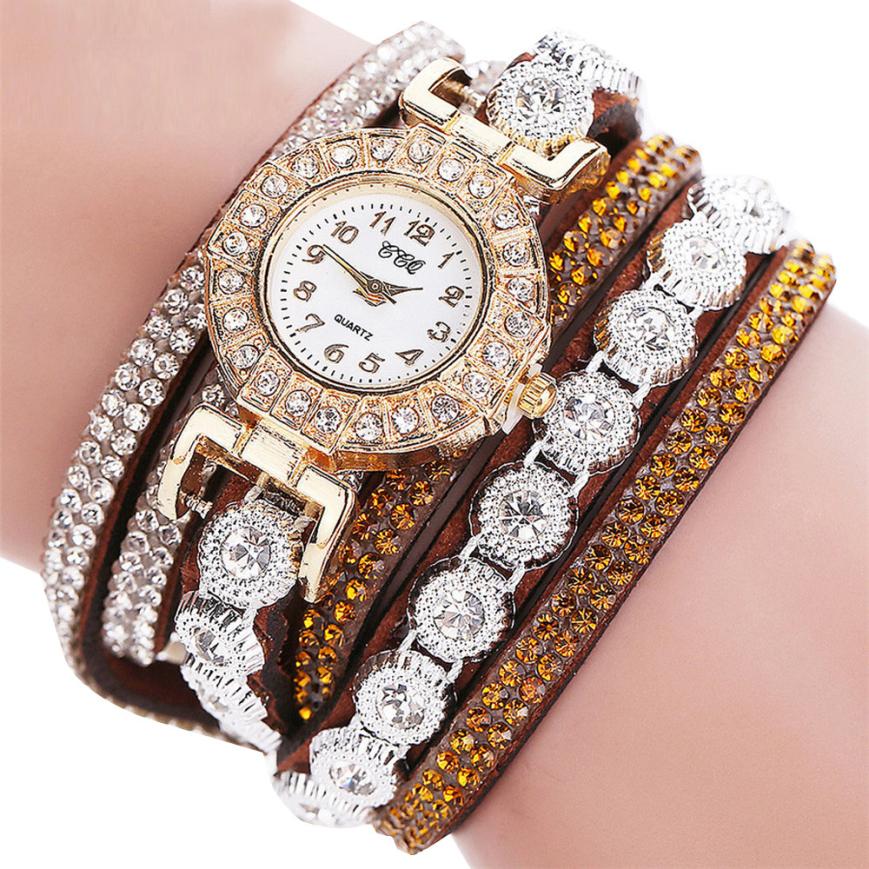 Women PU Leather Rhinestone Watch Bracelet Watches