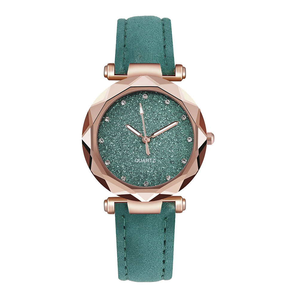 Romantic Starry Sky Wrist Watch Leather Rhinestone Designer Ladies Clock