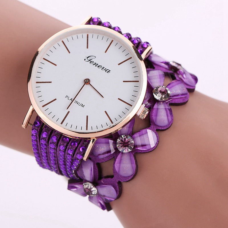 Fashion Geneva Flowers Watches Women Dress Elegant Quartz Bracelet