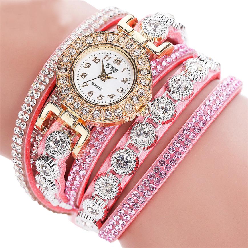 Women PU Leather Rhinestone Watch Bracelet Watches