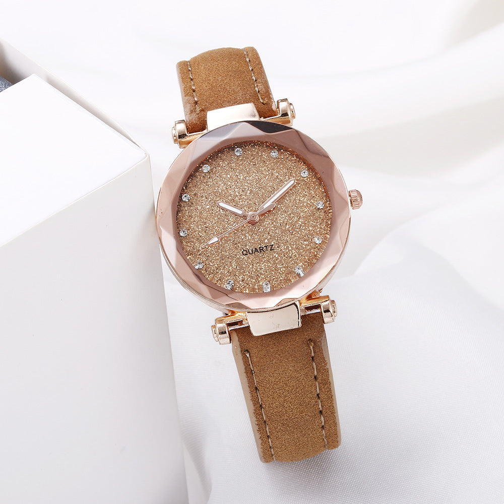 Romantic Starry Sky Wrist Watch Leather Rhinestone Designer Ladies Clock