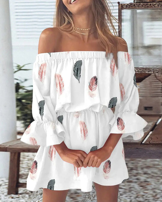 Women's Fashion Simple One-shoulder Printed Dress