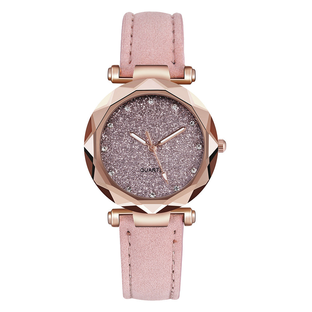 Romantic Starry Sky Wrist Watch Leather Rhinestone Designer Ladies Clock