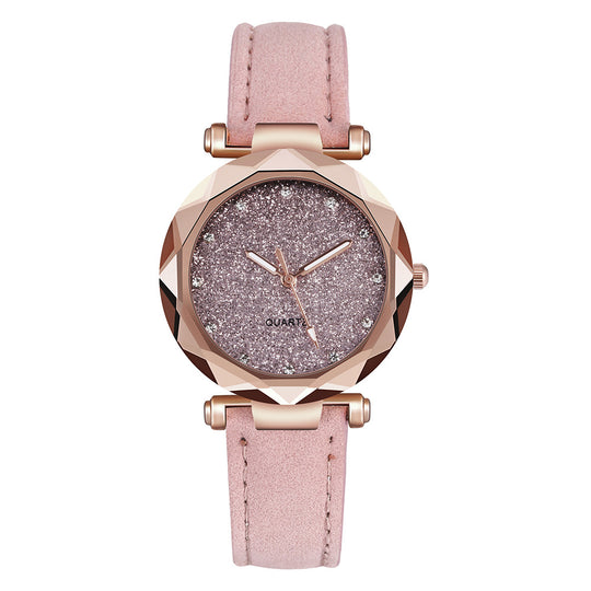 Romantic Starry Sky Wrist Watch Leather Rhinestone Designer Ladies Clock