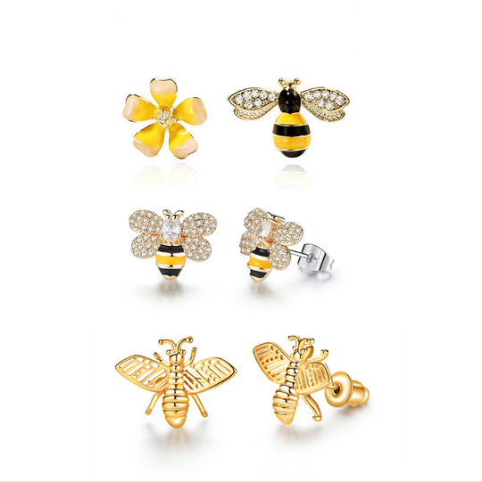 Crystal Rhinestone Bee Earings For Women Sweet Beauty