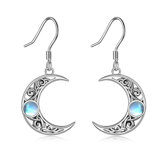 Moonstone Crescent Moon Earrings for Women Sterling Silver Celtic