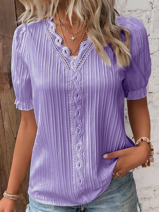 Summer Holiday Hollow-out Short Sleeve Women's Clothing Shirt