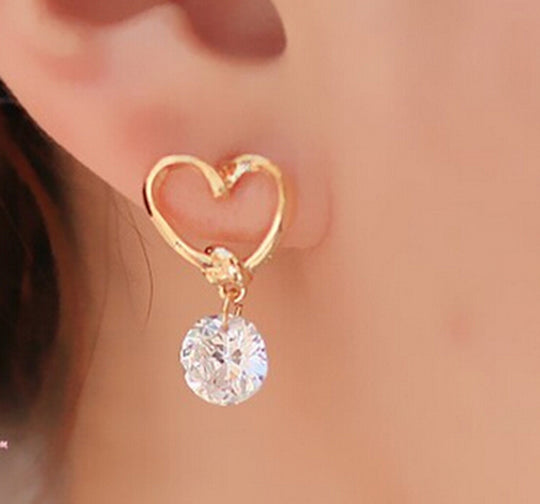 Love Shiny Zircon Earrings Hypoallergenic Heart Earrings