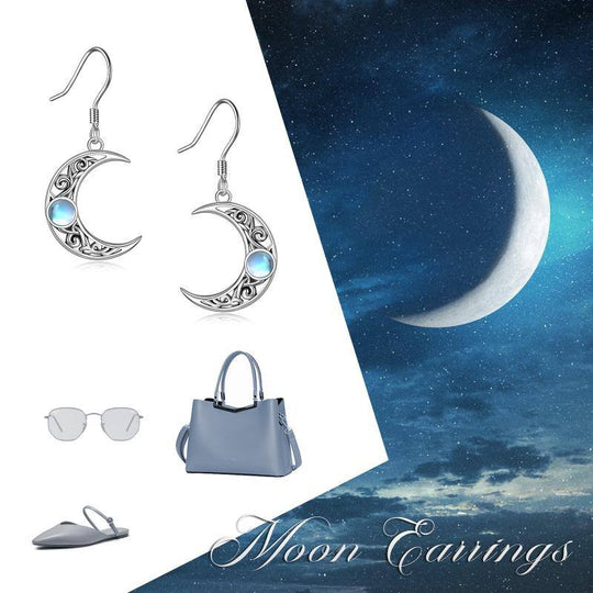 Moonstone Crescent Moon Earrings for Women Sterling Silver Celtic