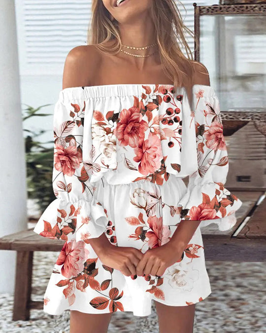 Women's Fashion Simple One-shoulder Printed Dress