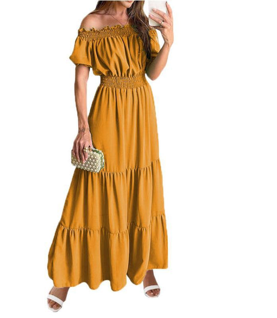 Women's Dress Off-neck Spring Short Sleeve New Long Dress