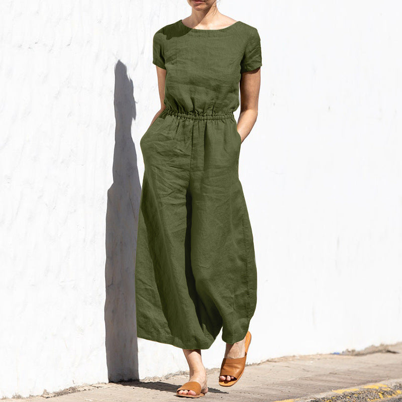 Waist Sleeveless Trousers Women's Loose Type Temperament Jumpsuit