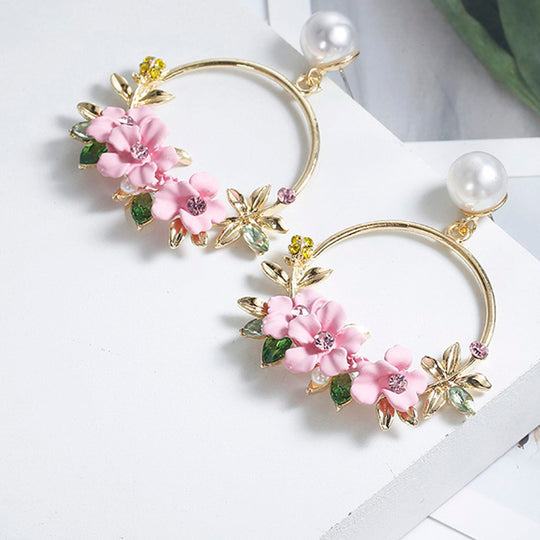 Trendy Cute Pink Flower Earrings For Women Girls Jewelry