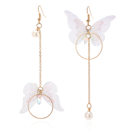 Hot Trendy Fairy Yarn Asymmetric Butterfly Long Earrings