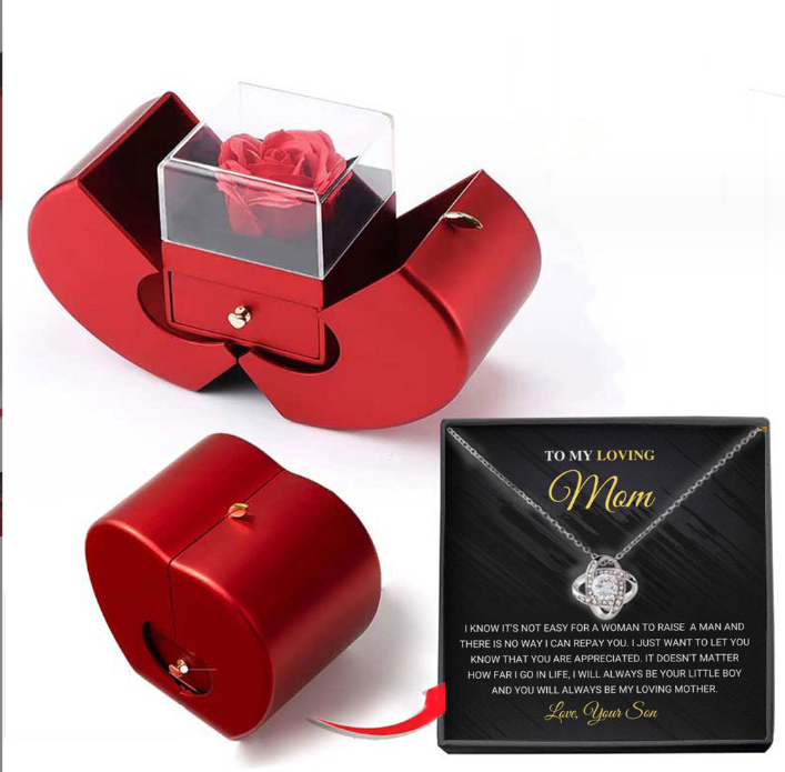 Fashion Jewelry Box Red Apple Gift Necklace Eternal Rose For Valentine's Day Gifts With Artificial Flower Rose Flower Jewelry Box