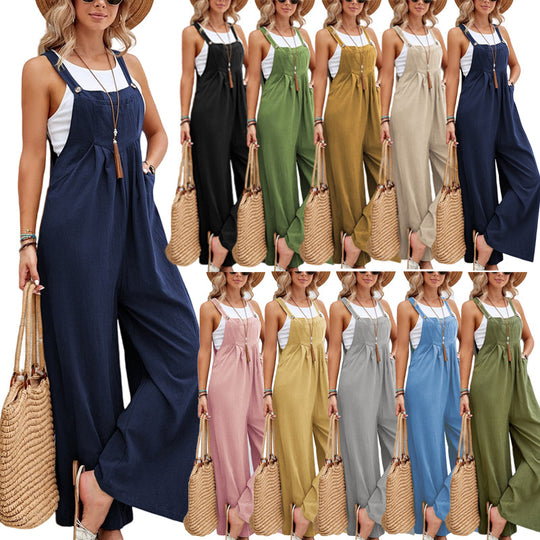 Women Long Bib Pants Overalls Casual Loose Rompers Jumpsuits