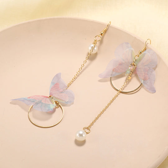 Hot Trendy Fairy Yarn Asymmetric Butterfly Long Earrings