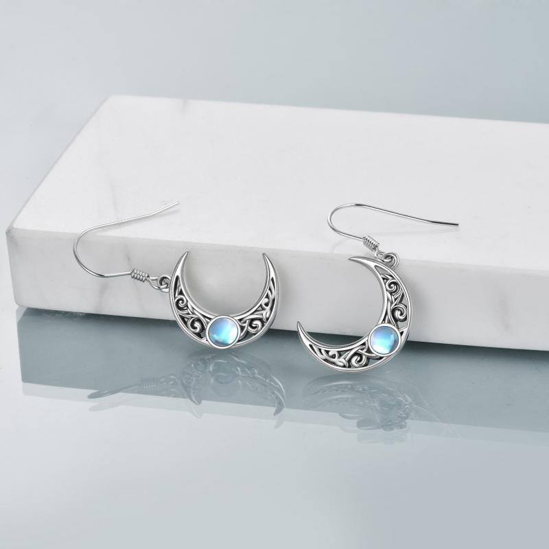 Moonstone Crescent Moon Earrings for Women Sterling Silver Celtic