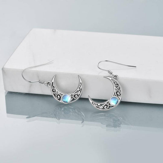 Moonstone Crescent Moon Earrings for Women Sterling Silver Celtic