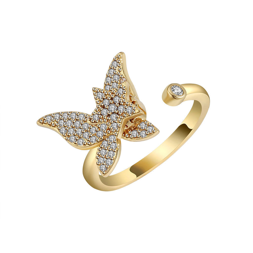 Women's Creative Golden Butterfly Rotating Ring