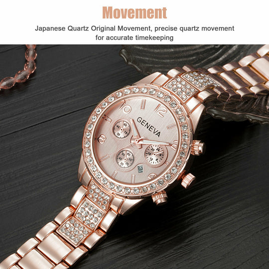 Stainless Steel Crystal Quartz Round Analog Wrist Watch