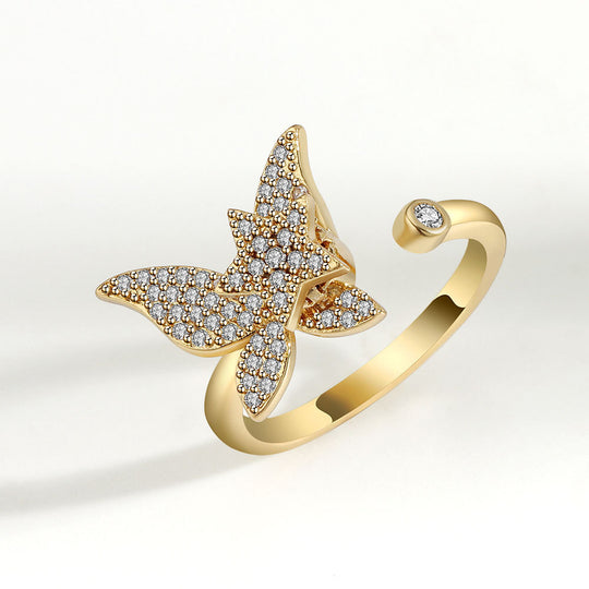 Women's Creative Golden Butterfly Rotating Ring