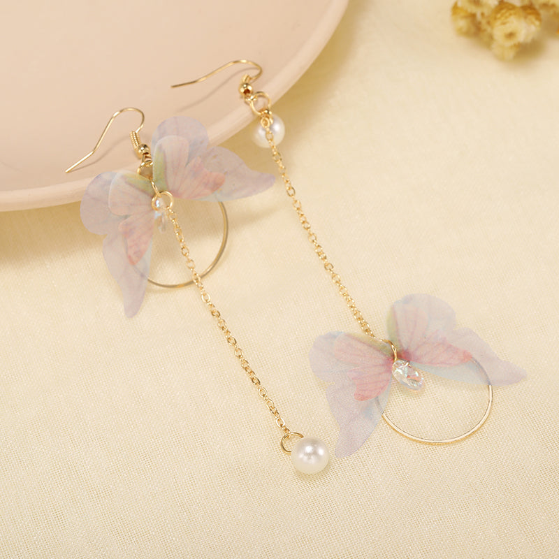 Hot Trendy Fairy Yarn Asymmetric Butterfly Long Earrings