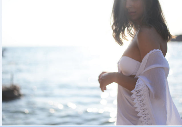 Fashion Solid Color Beach Bikini Lace White Blouse