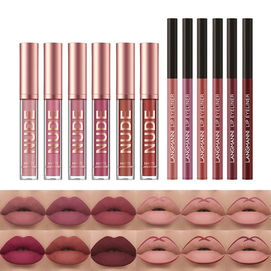 Lip Liner And Lipstick Makeup 12 Pcs Set 6 Matte Lipstick