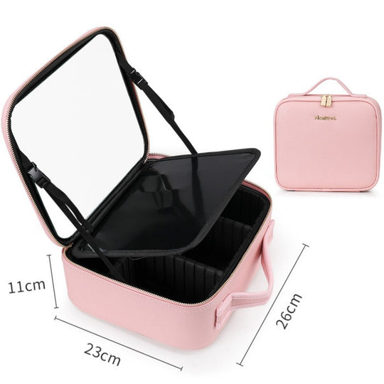 Smart LED Cosmetic Case With Mirror Cosmetic Bag Large Capacity